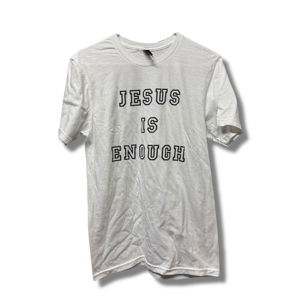 Gildan White Tee with Black "Jesus Is Enough" Lettering